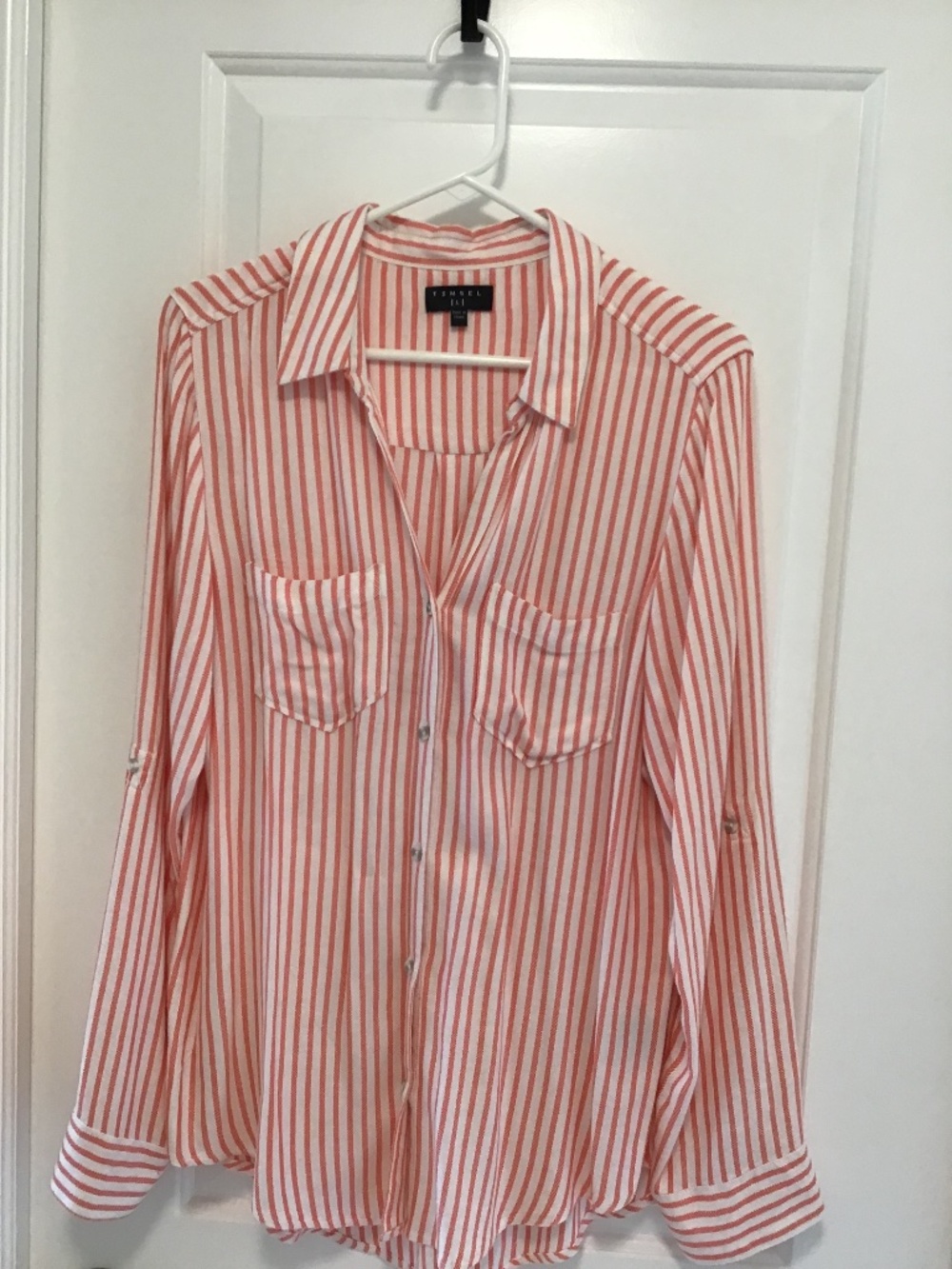Stitch Fix Tinsel Coral and White Long Sleeve Shirt - Size L